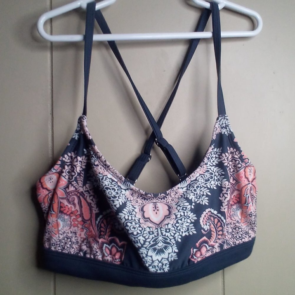 Kona Sol Swim Top S Floral Paisley Gray Pink
